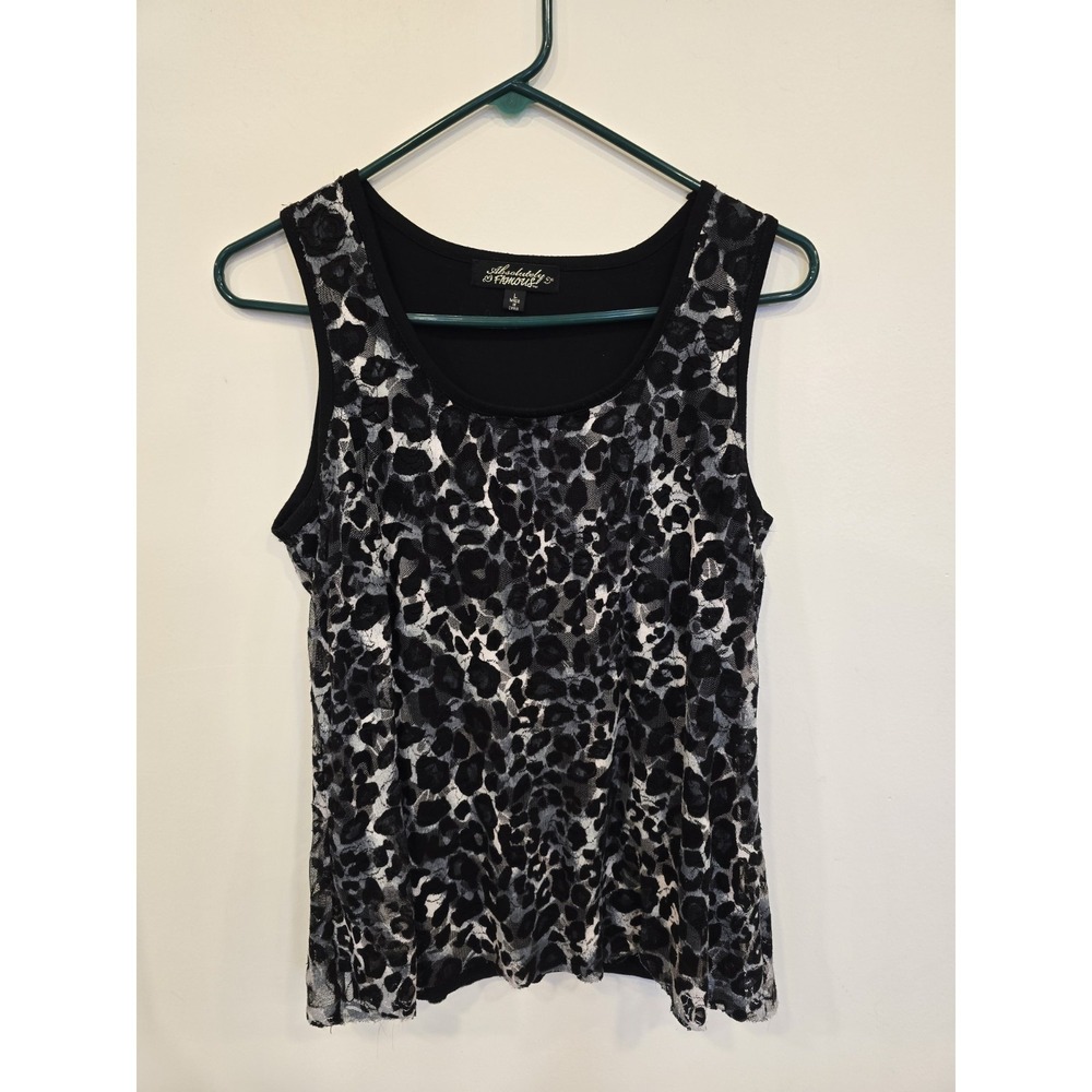 Y2K Sheer Mesh Animal Print Leopard Lace‎ Tank Top Womens Large